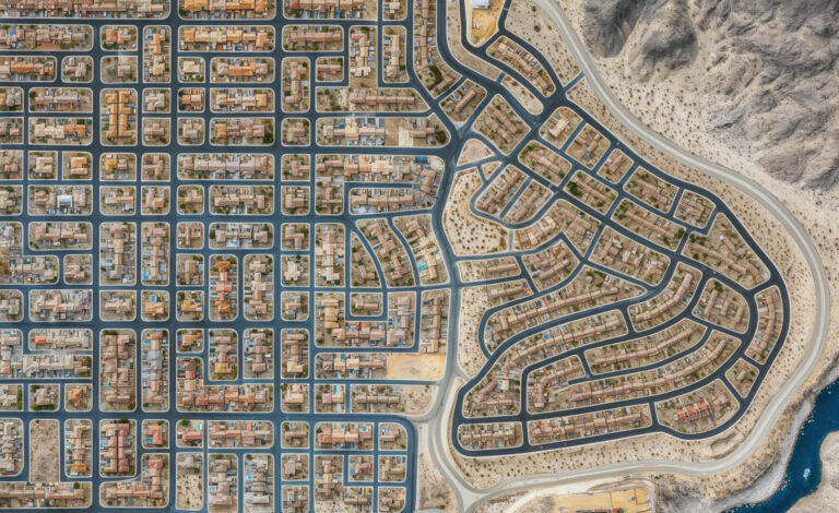 an overhead view of suburban neighborhoods